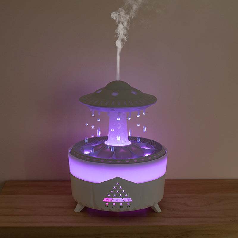 🌧️💧 UFO Raindrop Humidifier | 7-Color LED Aromatherapy Rain Diffuser ✨