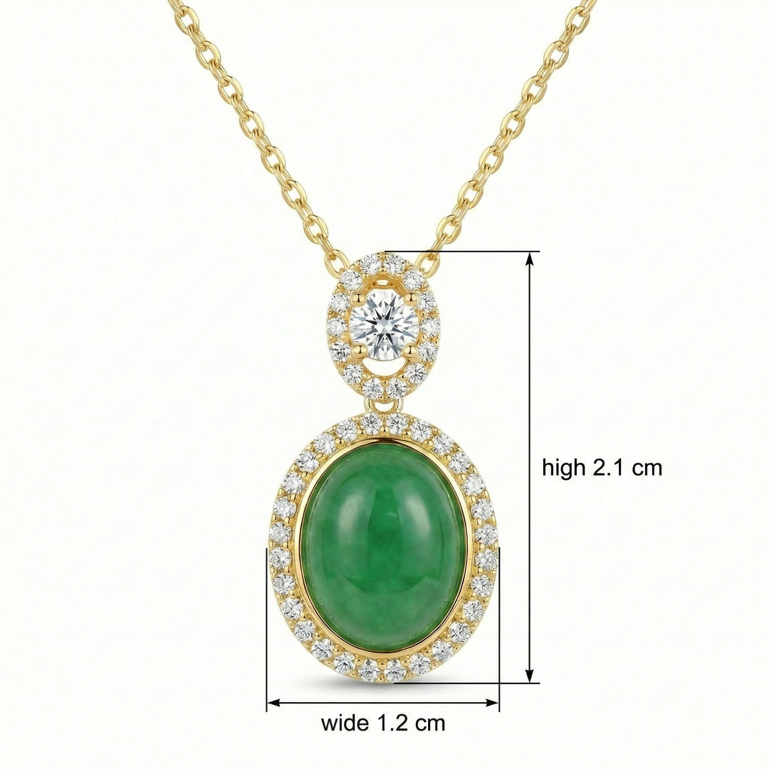 ✨ Oval Green Gemstone & Diamond Halo Necklace