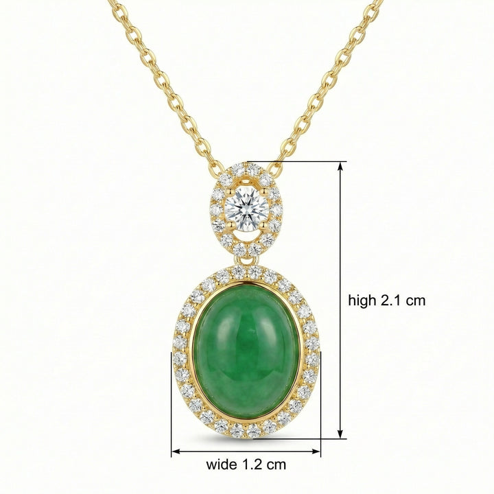 ✨ Oval Green Gemstone & Diamond Halo Necklace