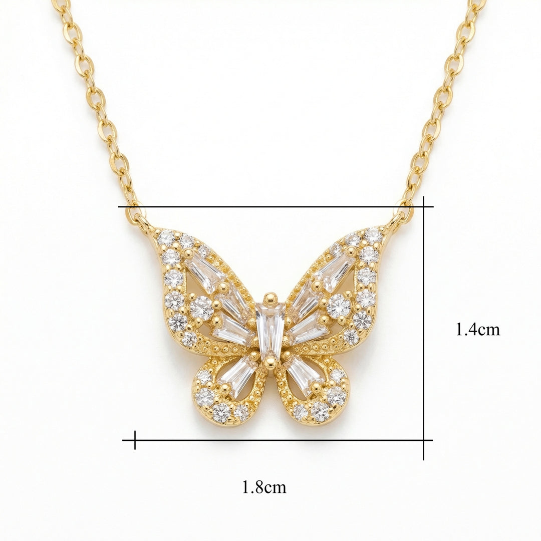 925 Sterling Silver Butterfly Pendant Necklace with Baguette & Round-Cut Sparkling Gemstones
