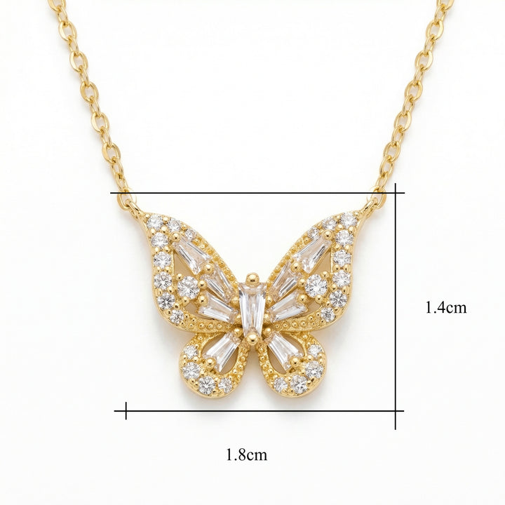 925 Sterling Silver Butterfly Pendant Necklace with Baguette & Round-Cut Sparkling Gemstones