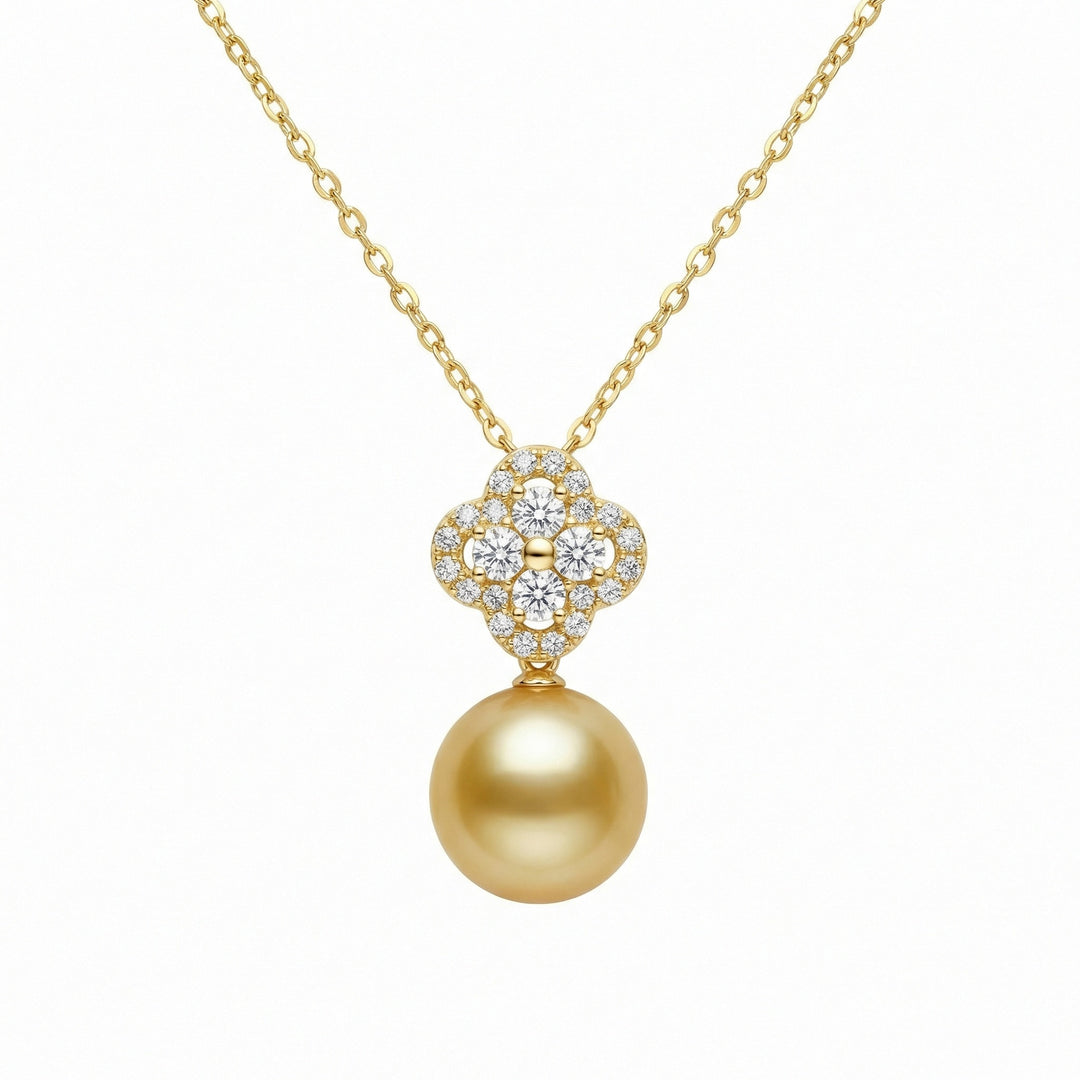 ✨ 925 Sterling Silver Diamond Quatrefoil Necklace with South Sea Pearl ✨