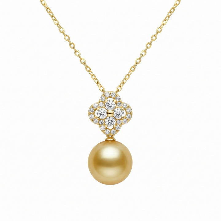 ✨ 925 Sterling Silver Diamond Quatrefoil Necklace with South Sea Pearl ✨