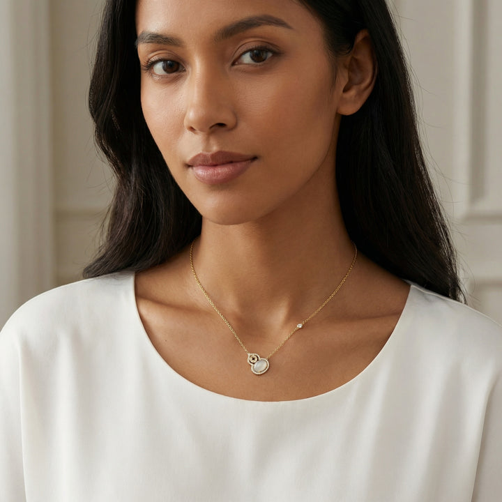 ✨ 925 Sterling Silver Exquisite Moonstone Hulu Necklace with Shimmering Accents & Prosperity Coin Design ✨
