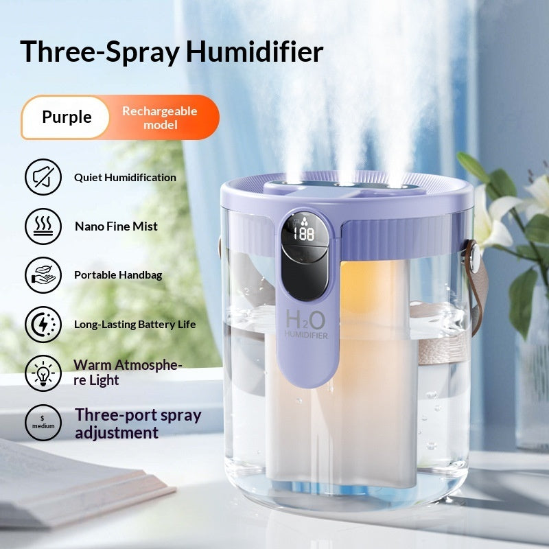 💧🌙 Triple-Spray Household Air Humidifier | Quiet Large-Capacity Mist + Ambient Light ✨