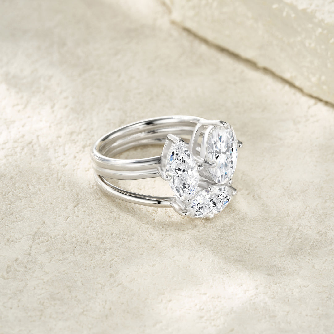 💍 Minimalist Double-Stone Moissanite Ring – Platinum-Plated S925 Silver (6g, Sizes 5–9) 💍
