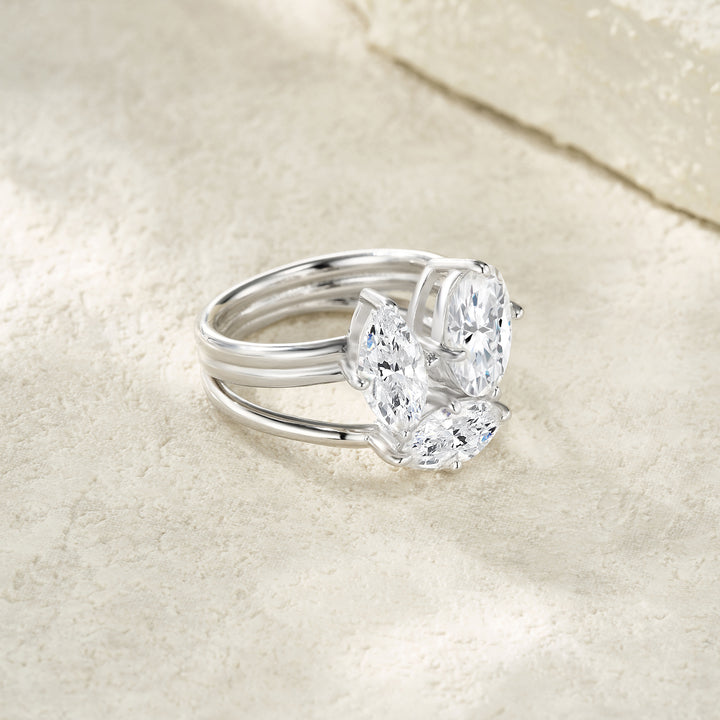 💍 Minimalist Double-Stone Moissanite Ring – Platinum-Plated S925 Silver (6g, Sizes 5–9) 💍