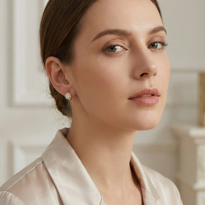 ✨ 925 Sterling Silver Square Halo Huggie Hoop Earrings with Round Center Stones ✨