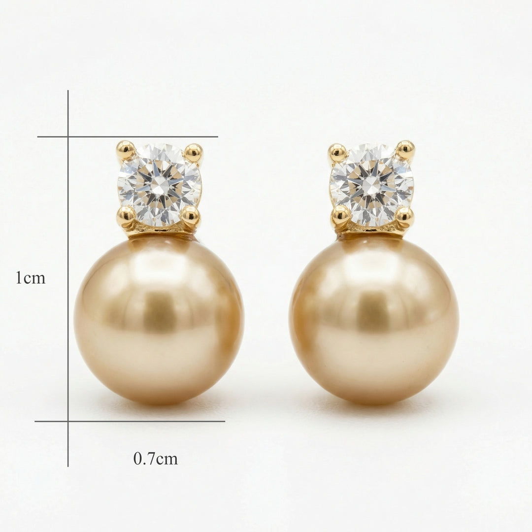 ✨ 925 Sterling Silver Champagne Pearl & Diamond Stud Earrings ✨