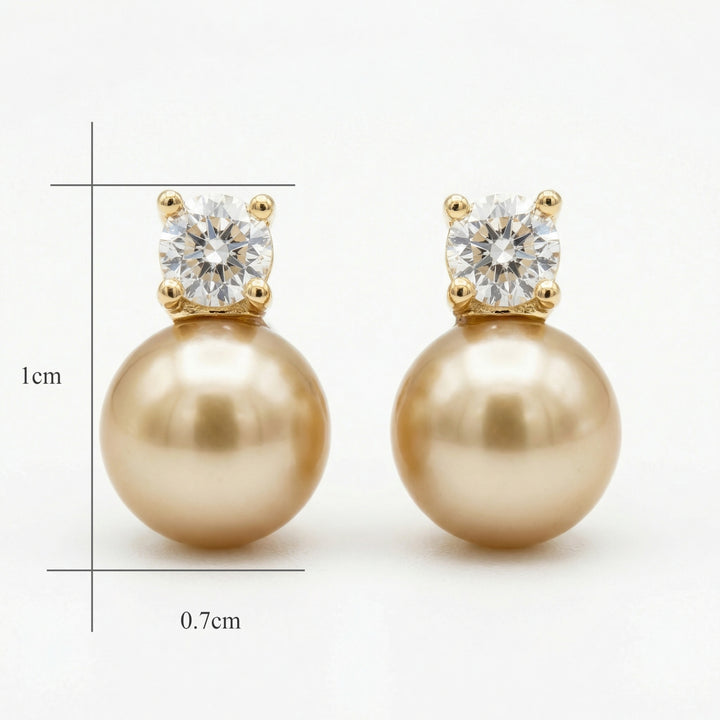 ✨ 925 Sterling Silver Champagne Pearl & Diamond Stud Earrings ✨