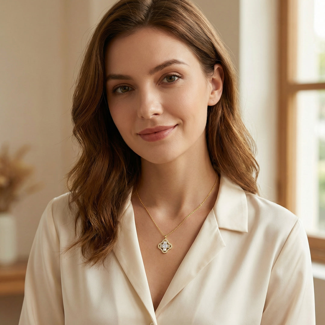✨ 925 Sterling Silver Radiant Princess & Baguette Cut Gemstone Pendant Necklace for Women ✨