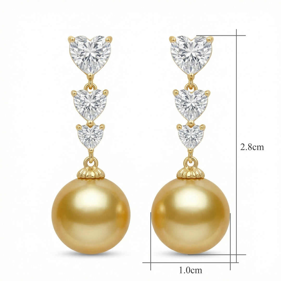 ✨ 925 Sterling Silver Graduated Heart Diamond & South Sea Pearl Drop Earrings ✨