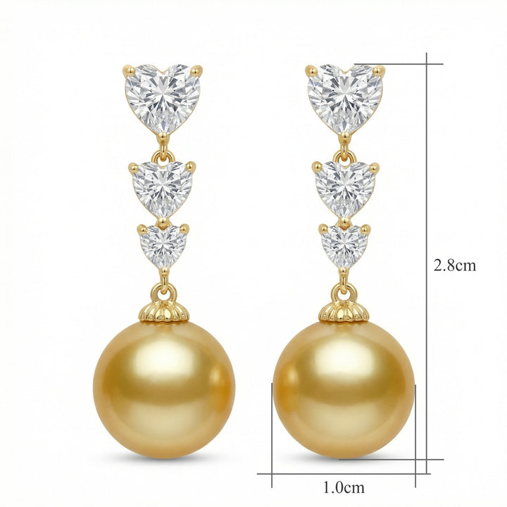 ✨ 925 Sterling Silver Graduated Heart Diamond & South Sea Pearl Drop Earrings ✨