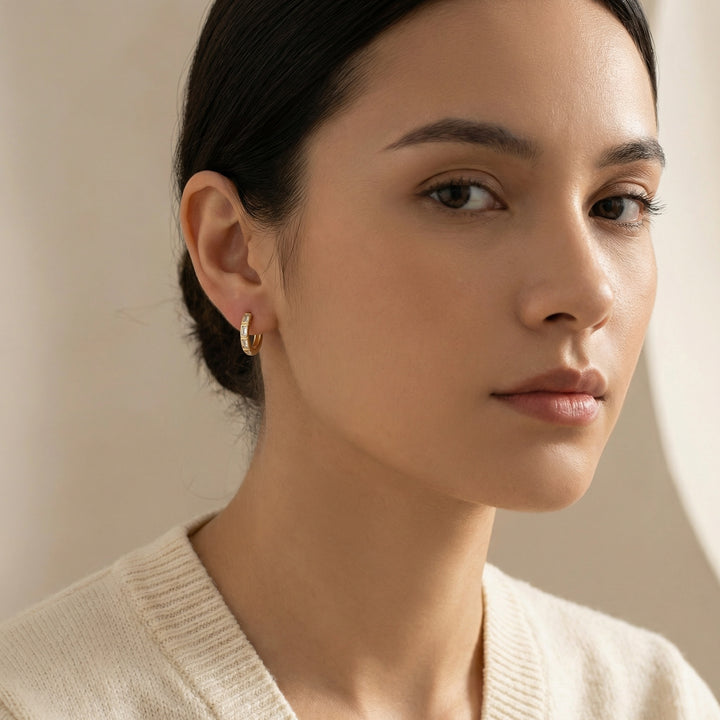 ✨ 925 Sterling Silver Baguette Cut Stone Huggie Hoop Earrings ✨