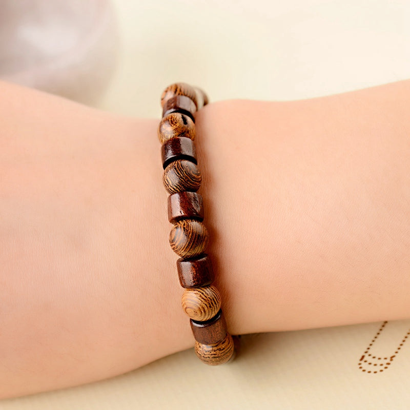 Vintage Wooden Bead Bracelet – Unisex Geometric Design