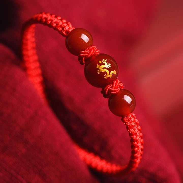 Zodiac Red Rope Bracelet – Natural Red Agate, Handwoven Charm