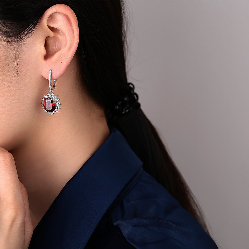 S925 Sterling Silver Padma Red Drop Earrings – Elegant 10–12mm Ear Hook Jewelry
