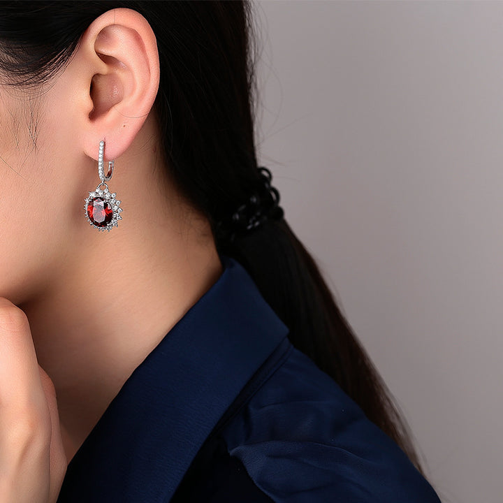 S925 Sterling Silver Padma Red Drop Earrings – Elegant 10–12mm Ear Hook Jewelry