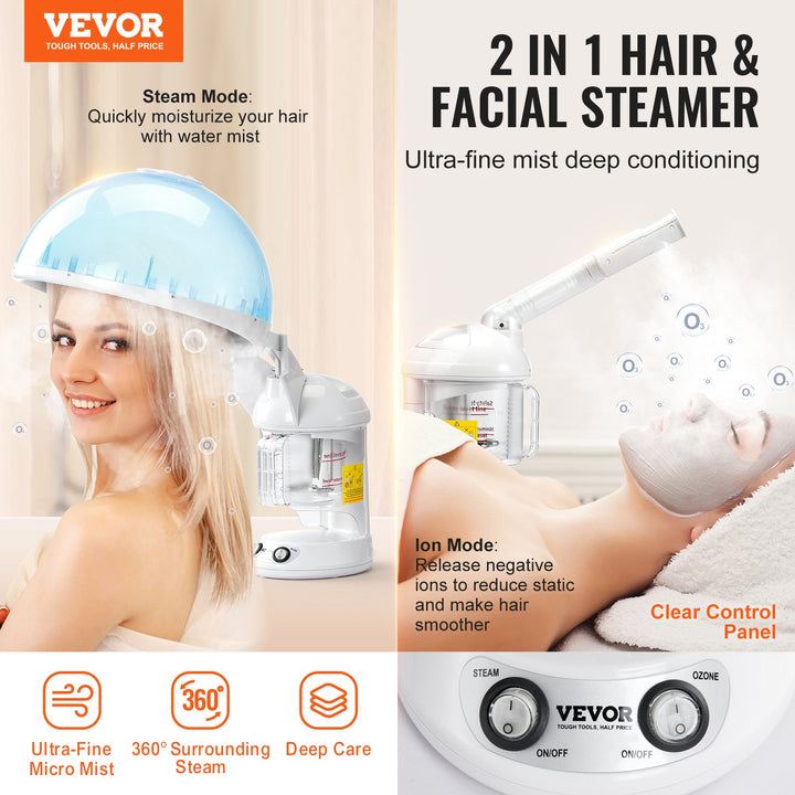 💨💇‍♀️ 2-in-1 Hair & Facial Steamer | Nano Ionic UV Ozone Beauty Device