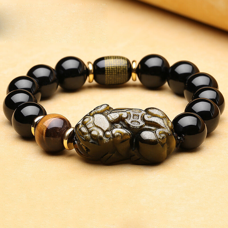 Natural Mexican Gold Obsidian Double Pi Xiu Bracelet