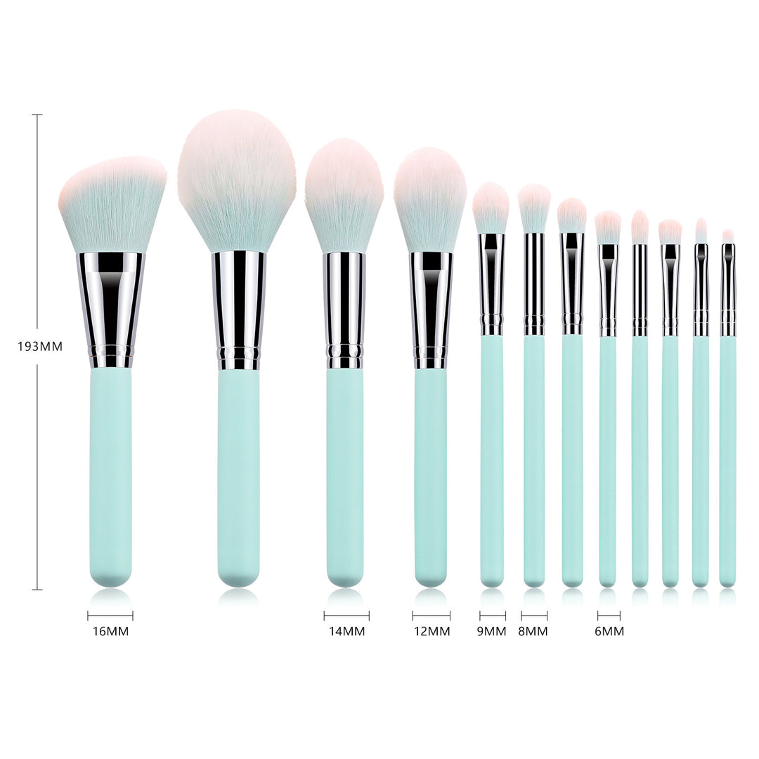 ✨ 12-Piece Light Blue Makeup Brush Set — Wooden Handle Beauty Tools 💄💙