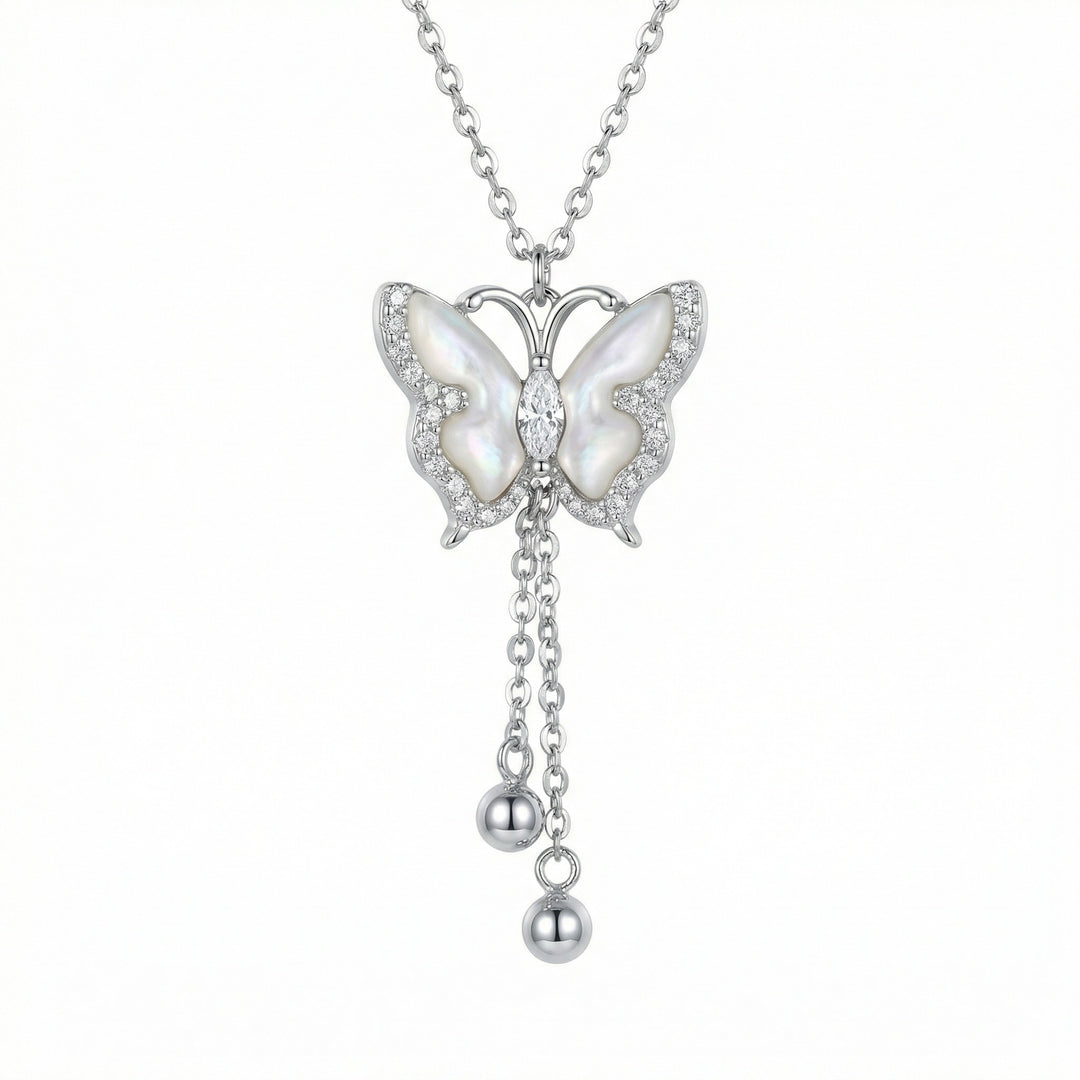 🦋 925 Sterling Silver Elegant Butterfly Pendant Necklace with Mother of Pearl & Crystals 🦋