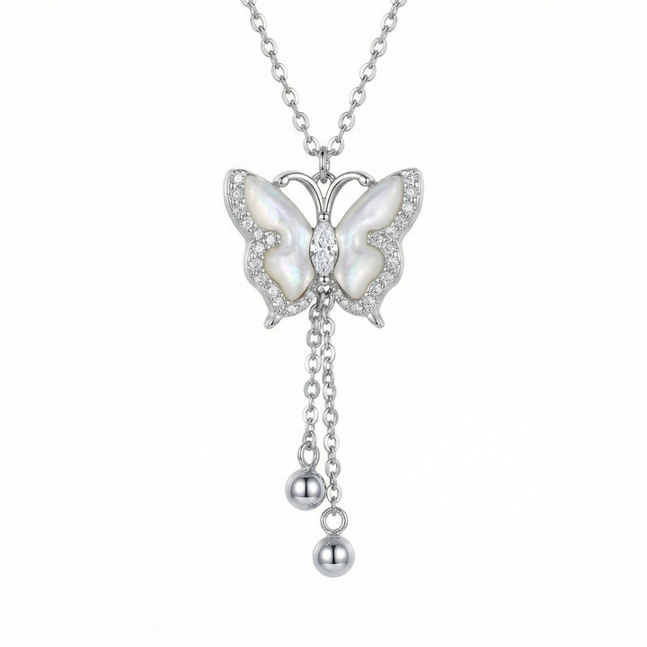 🦋 925 Sterling Silver Elegant Butterfly Pendant Necklace with Mother of Pearl & Crystals 🦋
