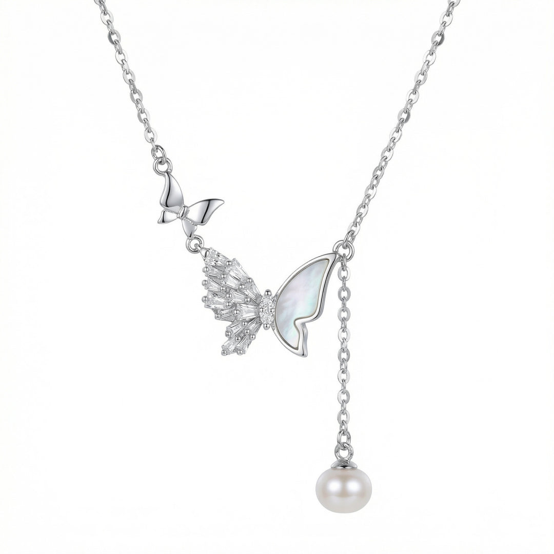 🦋 925 Sterling Silver Butterfly Pearl Necklace
