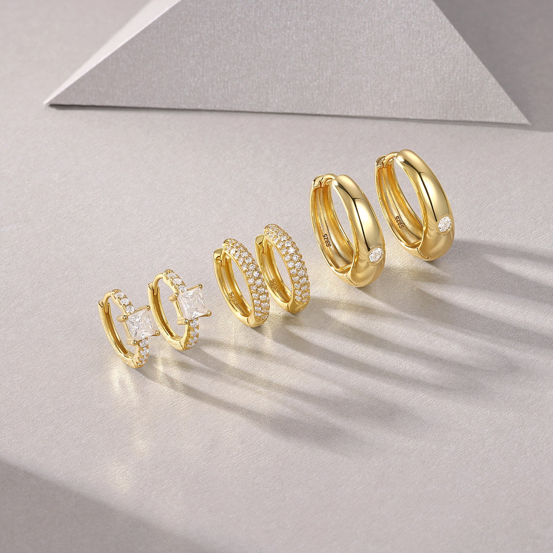 Luxury Minimalist Moissanite Earring Set (Set of 3) – Gold-Plated S925 Silver