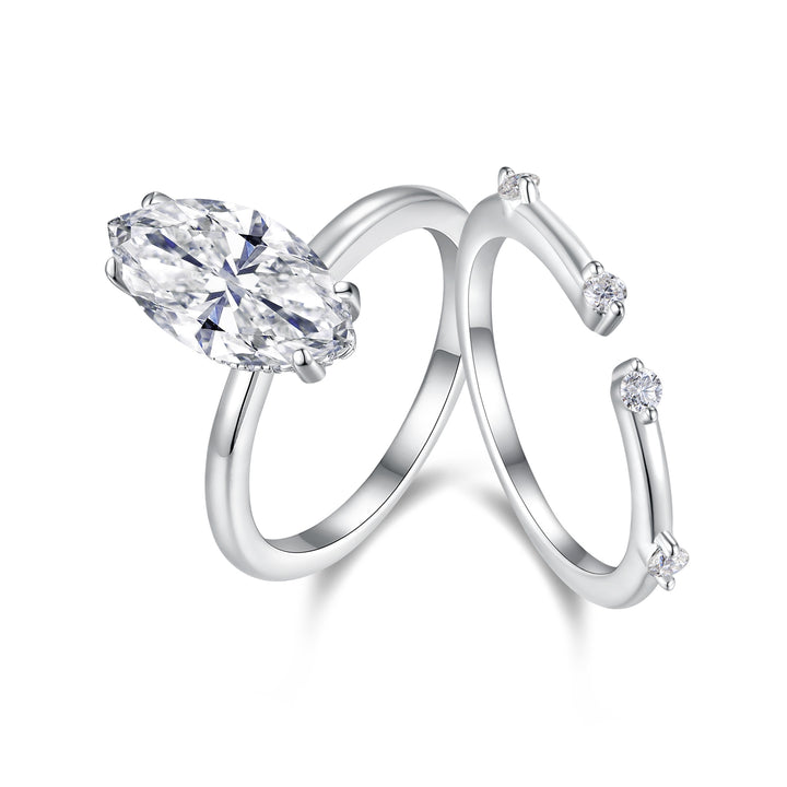 💍 Oval Double Moissanite Ring – Platinum-Plated S925 Silver (7×14 mm, 5g, Sizes 5–9) 💍