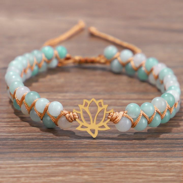 Handwoven Double Layer Natural Stone Bracelet – Yoga Om Lotus Design