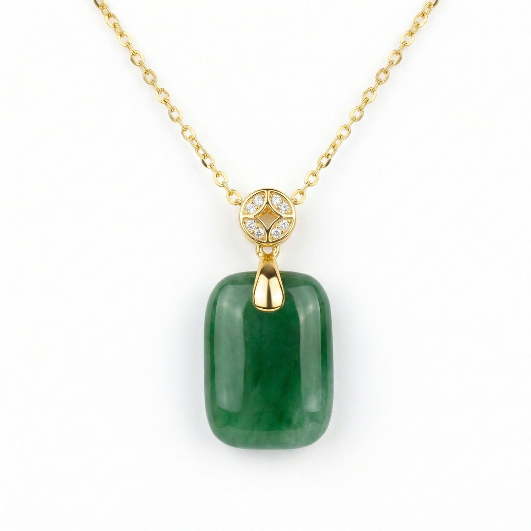 💎 Green Jadeite & Diamond Sterling Silver Pendant Necklace