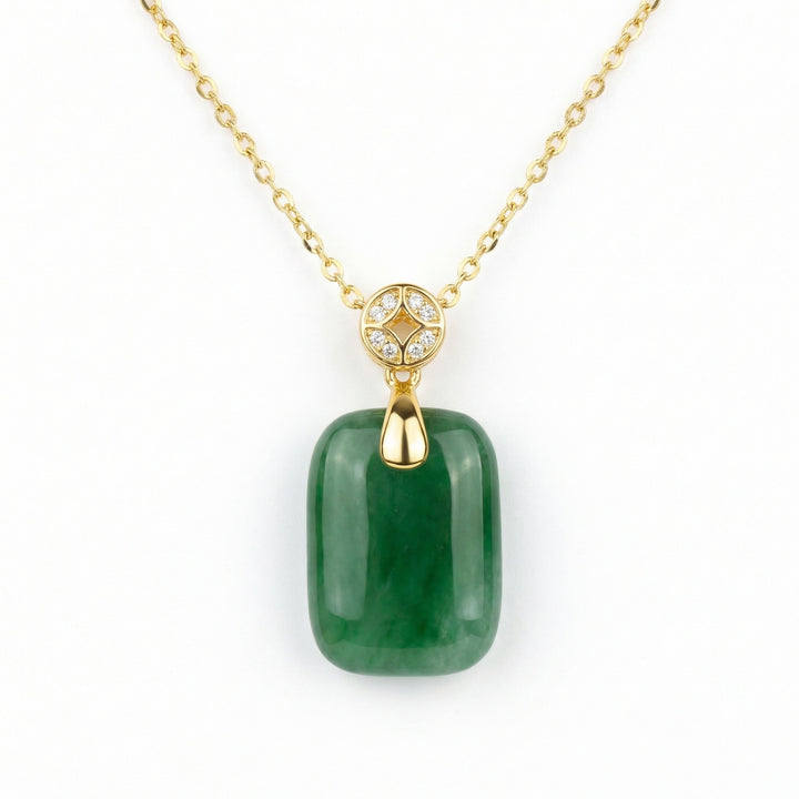 💎 Green Jadeite & Diamond Sterling Silver Pendant Necklace
