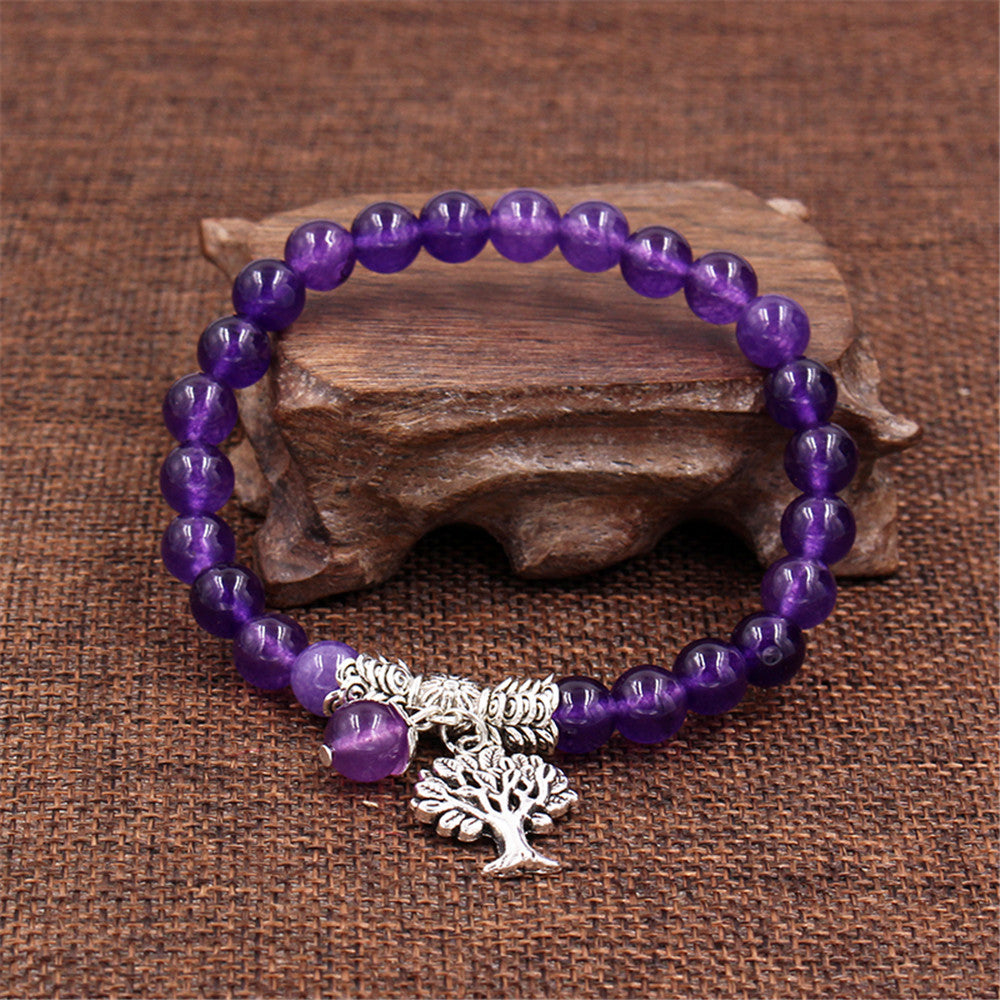 Natural Purple SPAR Hand Chain Tree Pendant Bracelet