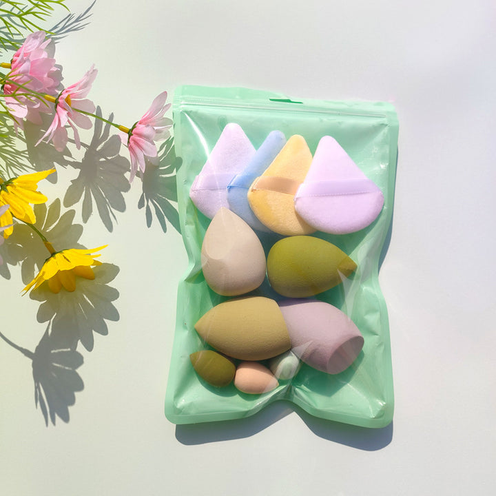 🥚💄 Macaron Bag Dopamine Cosmetic Egg Set – Flocking Powder Puff (7/11PCS Wet & Dry Makeup Sponge Kit)
