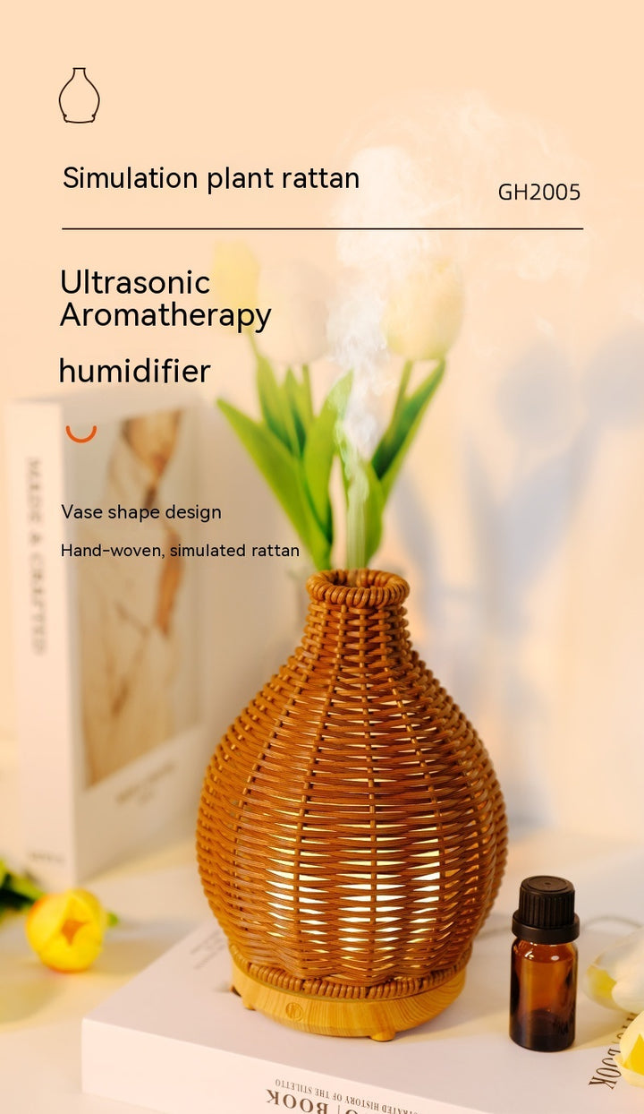 🌿💧 Rattan Domestic Aromatherapy Humidifier | Vase-Style Ultrasonic Desk Diffuser ✨