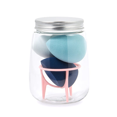 🥚💄 3+1 Makeup Sponge Set – Beauty Egg Cotton Puff Kit with Holder & Bottle