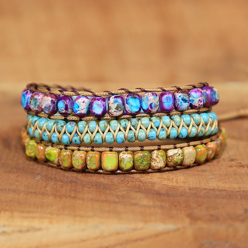 Retro Imperial Pine Multi-Layer Agate Bracelet – Unisex Style