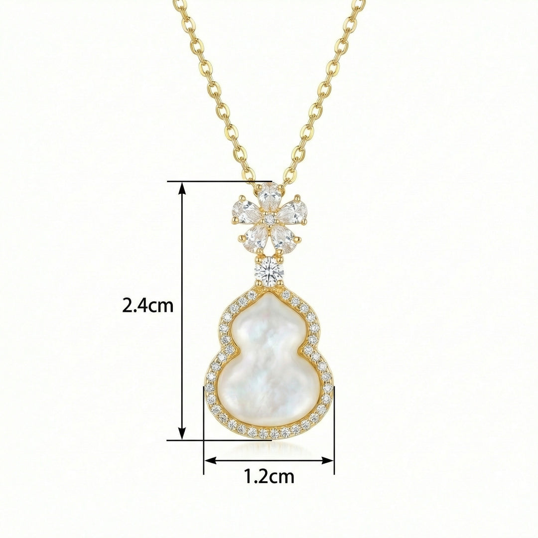 ✨ Mother-of-Pearl Gourd Necklace with Diamond Floral Accents