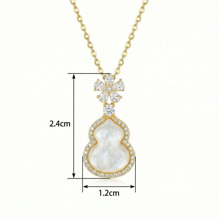 ✨ Mother-of-Pearl Gourd Necklace with Diamond Floral Accents