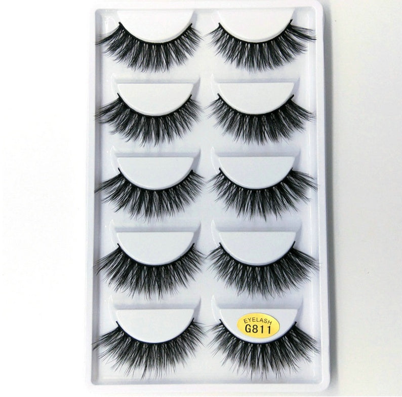 👁️✨ 3D Mink Hair False Eyelashes – Thick Volume 5 Pairs Cotton Stem Lash Set