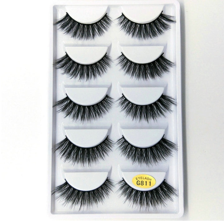 👁️✨ 3D Mink Hair False Eyelashes – Thick Volume 5 Pairs Cotton Stem Lash Set