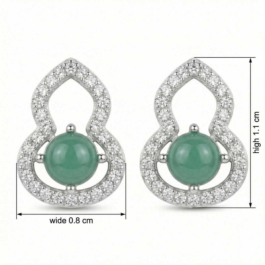 925 Sterling Silver Green Gourd-Inspired "Wulu" Stud Earrings with Clear Stone Accents