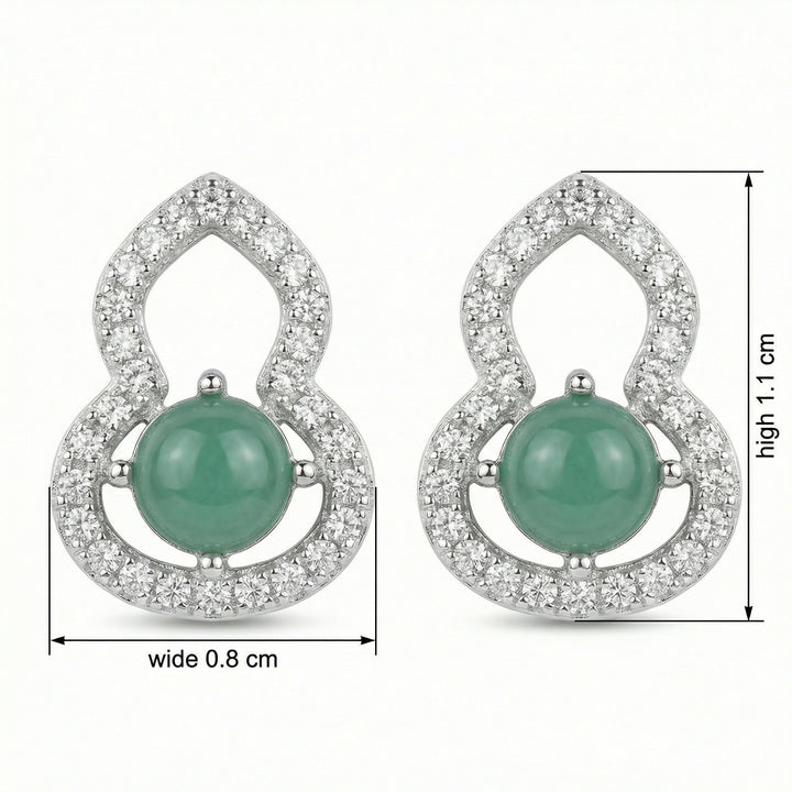 925 Sterling Silver Green Gourd-Inspired "Wulu" Stud Earrings with Clear Stone Accents