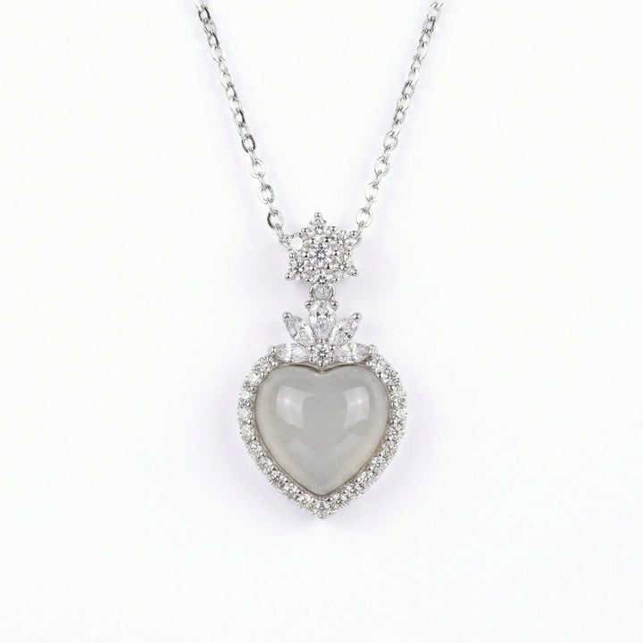 925 Sterling Silver Heart Moonstone Necklace – Floral & Snowflake Halo Pendant