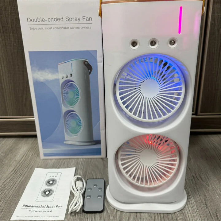 🌬️💧 Double-Head Spray Fan Humidifier | Portable Air Cooler & Mist Fan ❄️✨