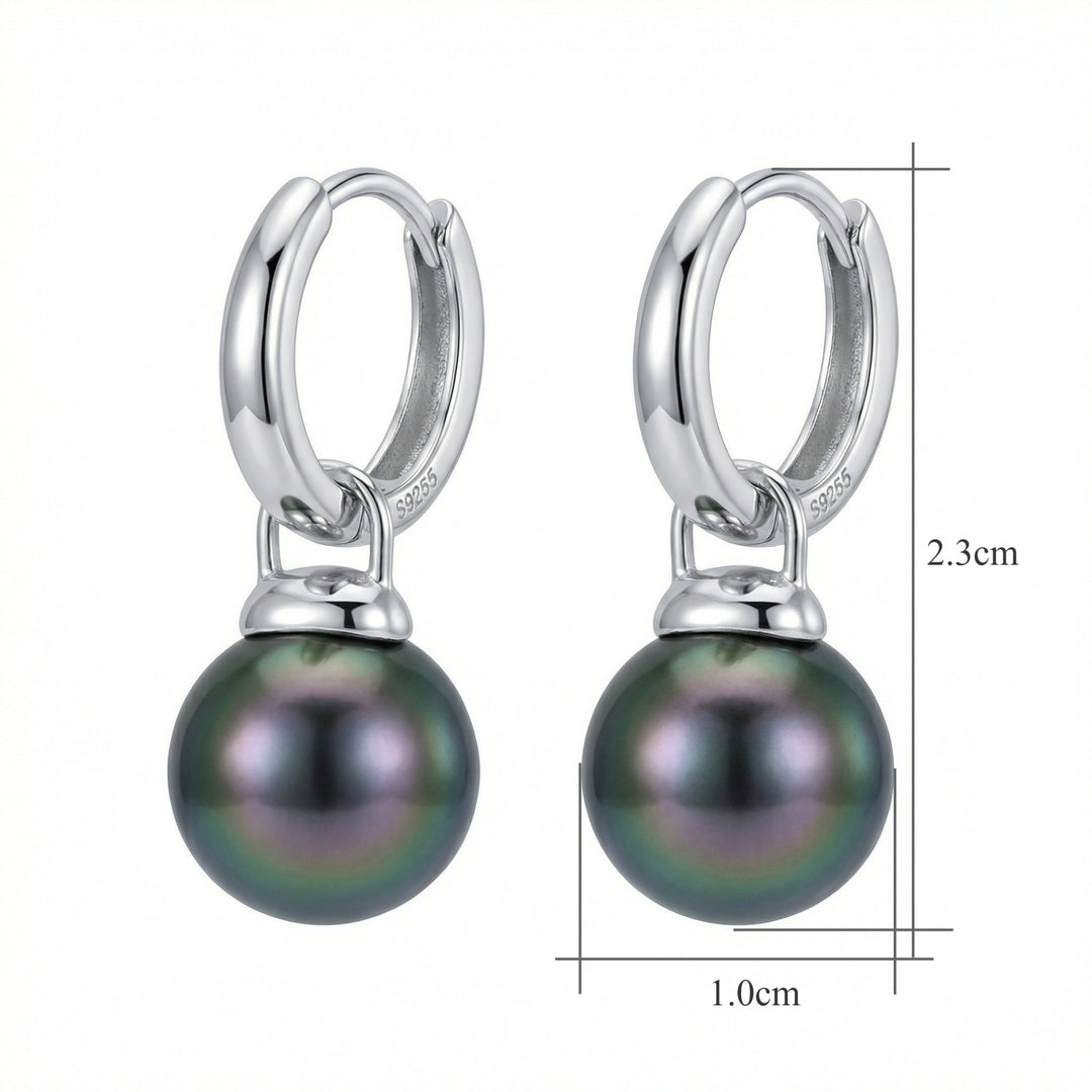 ✨ 925 Sterling Silver Black Pearl Hoop Earrings – Iridescent Drop Charms ✨