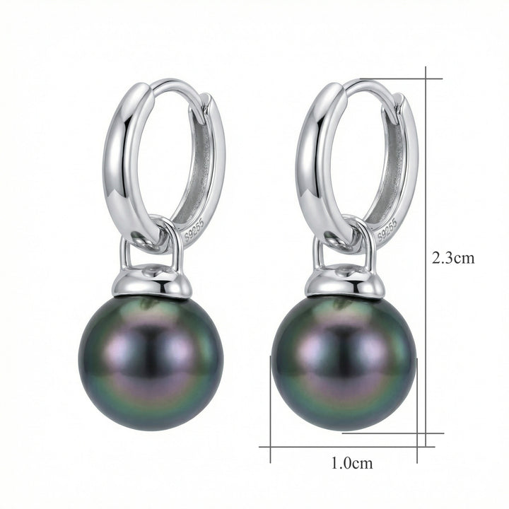 ✨ 925 Sterling Silver Black Pearl Hoop Earrings – Iridescent Drop Charms ✨