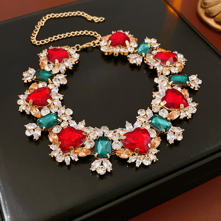 Ethnic Style Turquoise & Zircon Flower Necklace and Earrings  – Women’s Jewelry