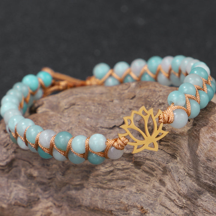 Handwoven Double Layer Natural Stone Bracelet – Yoga Om Lotus Design